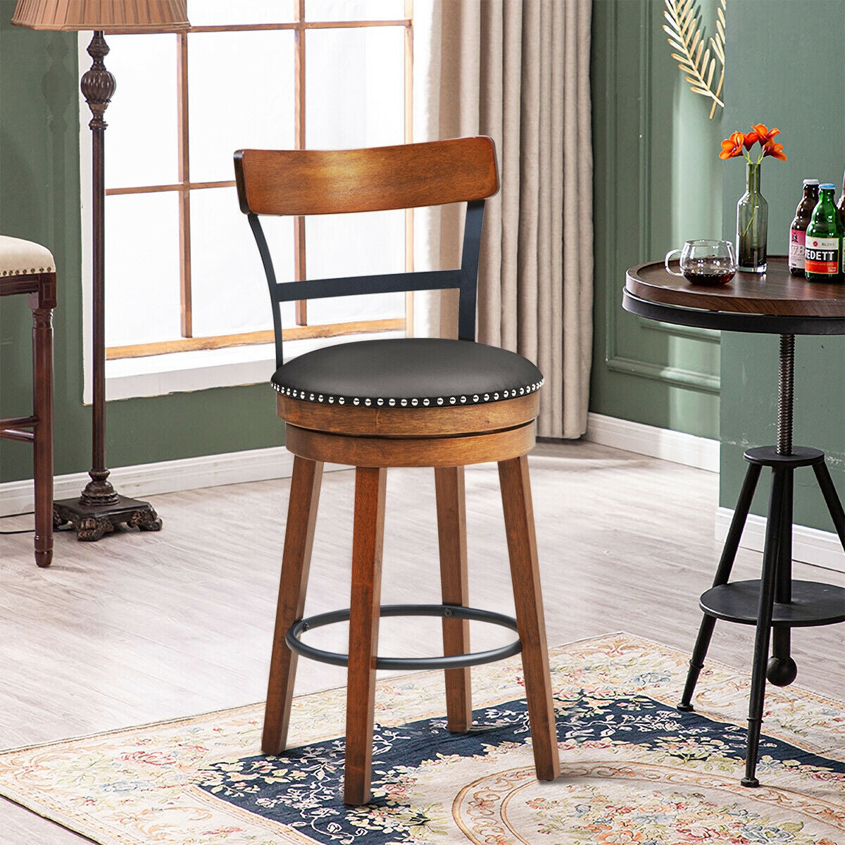 25.5 Inch 360-Degree Bar Swivel Stools with Leather Padded