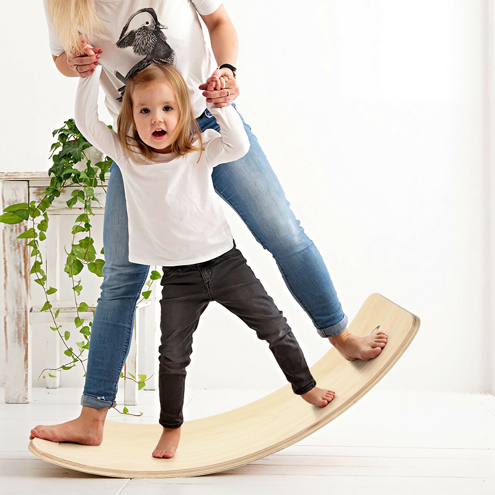 Wooden Wobble Balance Board Kids with Felt Layer-NaturalÂ 