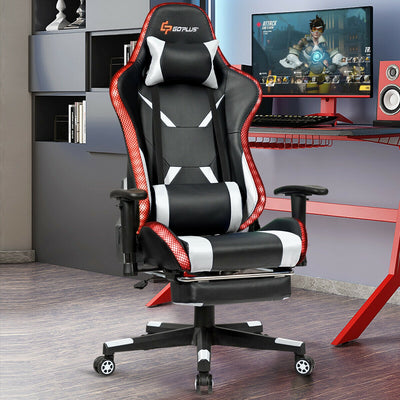 Massage Racing Gaming Chair  Chair with RGB LED Lights-WhiteÂ 