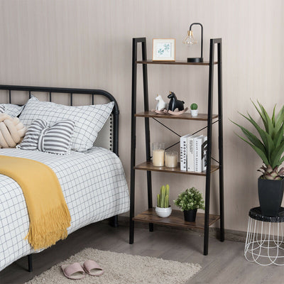 4-Tier Industrial Ladder Shelf with Metal FrameÂ 