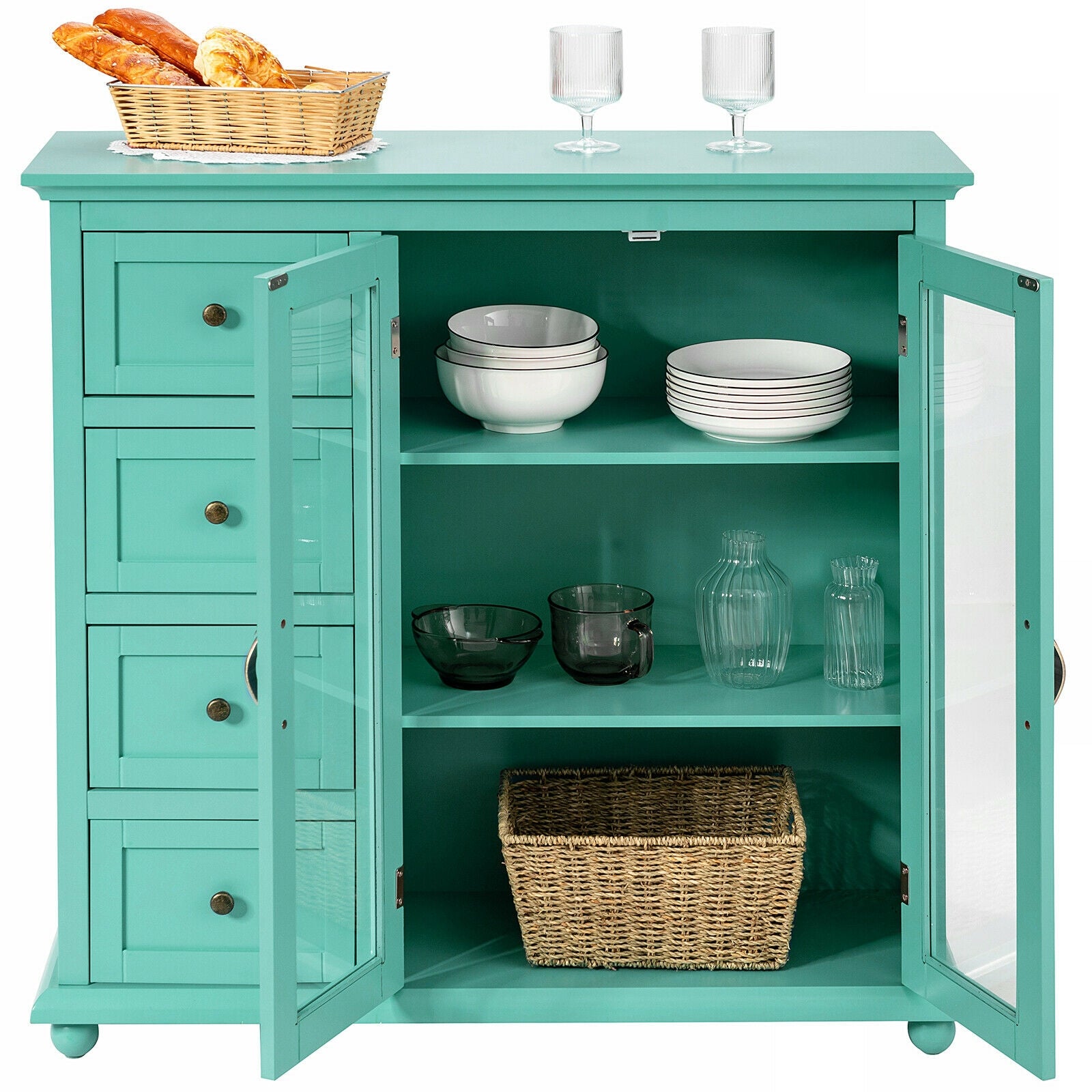 Buffet Sideboard Table Kitchen Storage Cabinet with Drawers and Doors-Green