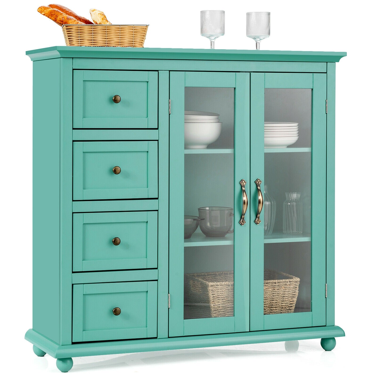 Buffet Sideboard Table Kitchen Storage Cabinet with Drawers and Doors-Green