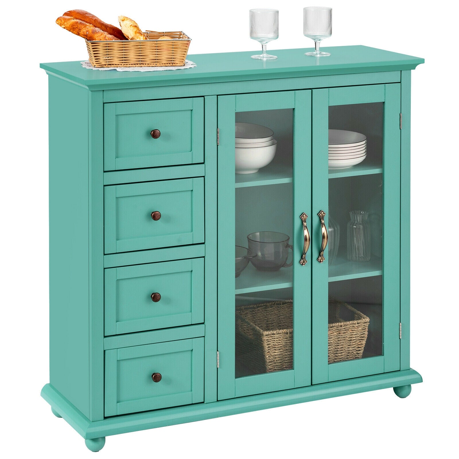 Buffet Sideboard Table Kitchen Storage Cabinet with Drawers and Doors-Green