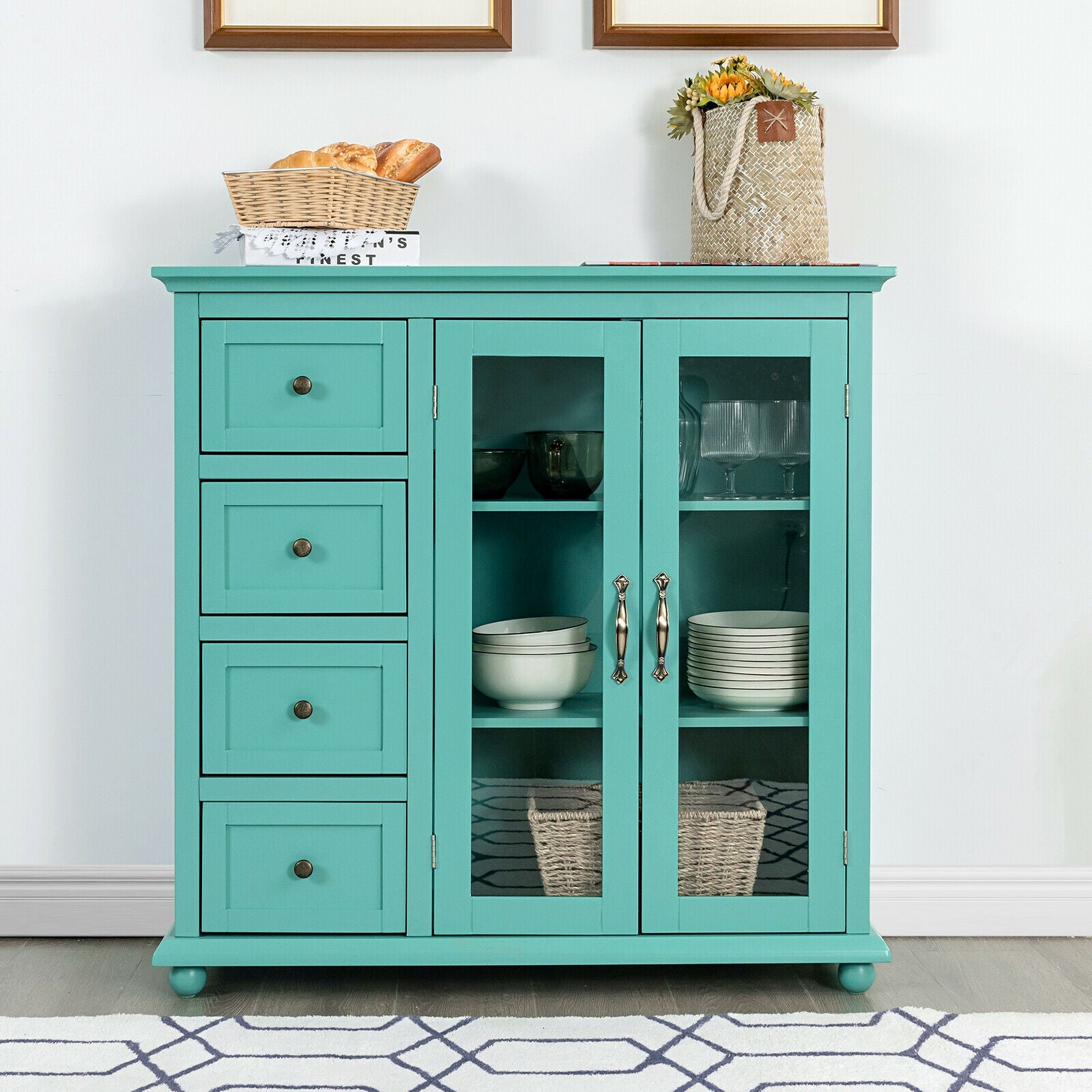 Buffet Sideboard Table Kitchen Storage Cabinet with Drawers and Doors-Green