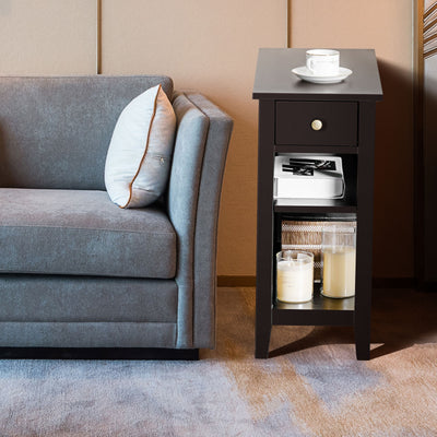 3-Tier Nightstand Bedside Table Sofa Side with Double Shelves Drawer-CoffeeÂ 