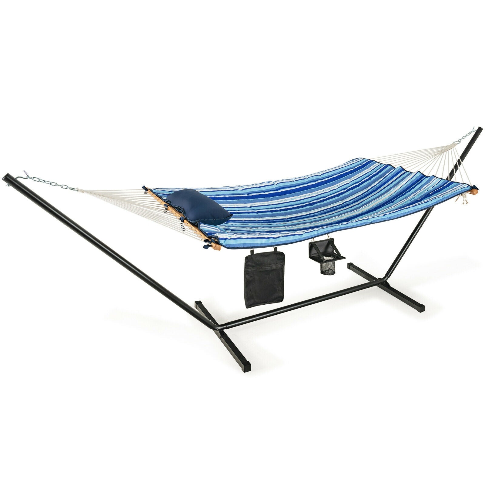 Hammock Chair Stand Set Cotton Swing with Pillow Cup Holder Indoor Outdoor