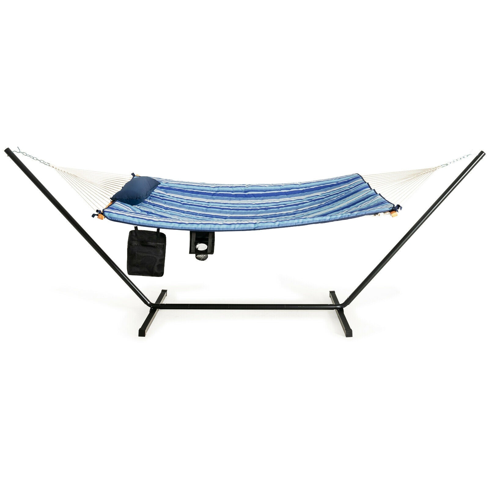 Hammock Chair Stand Set Cotton Swing with Pillow Cup Holder Indoor Outdoor