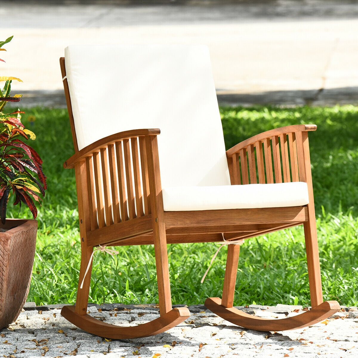 Outdoor Acacia Garden Wood Rocking ChairÂ 