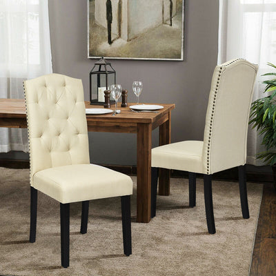 Set of 2 Tufted Upholstered Dining Chairs-BeigeÂ 