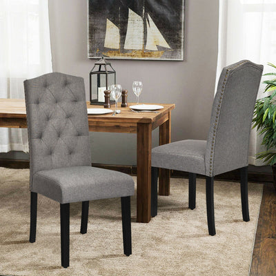 Set of 2 Tufted Upholstered Dining Chairs-GrayÂ 