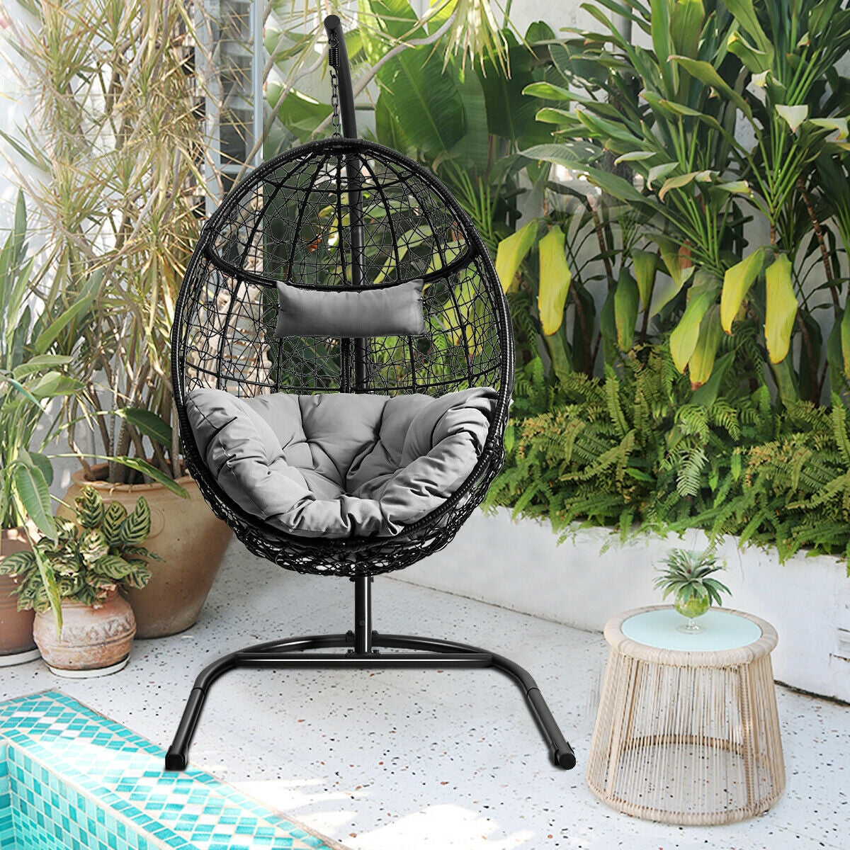 Hanging Cushioned Hammock Chair with Stand -GrayÂ 