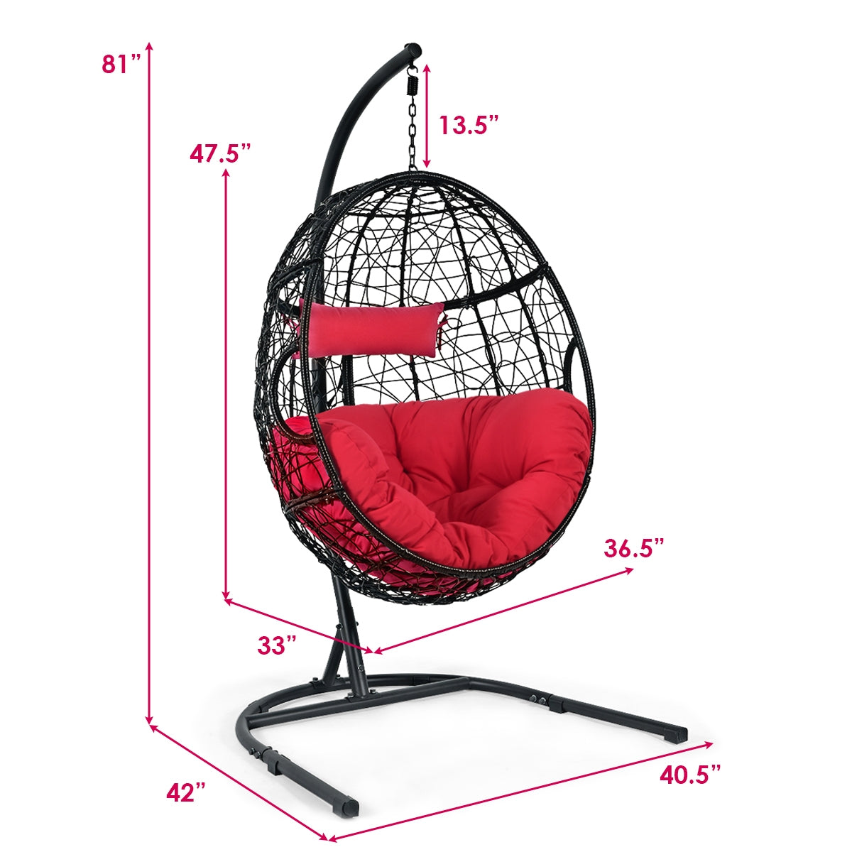 Hanging Cushioned Hammock Chair with Stand-Red