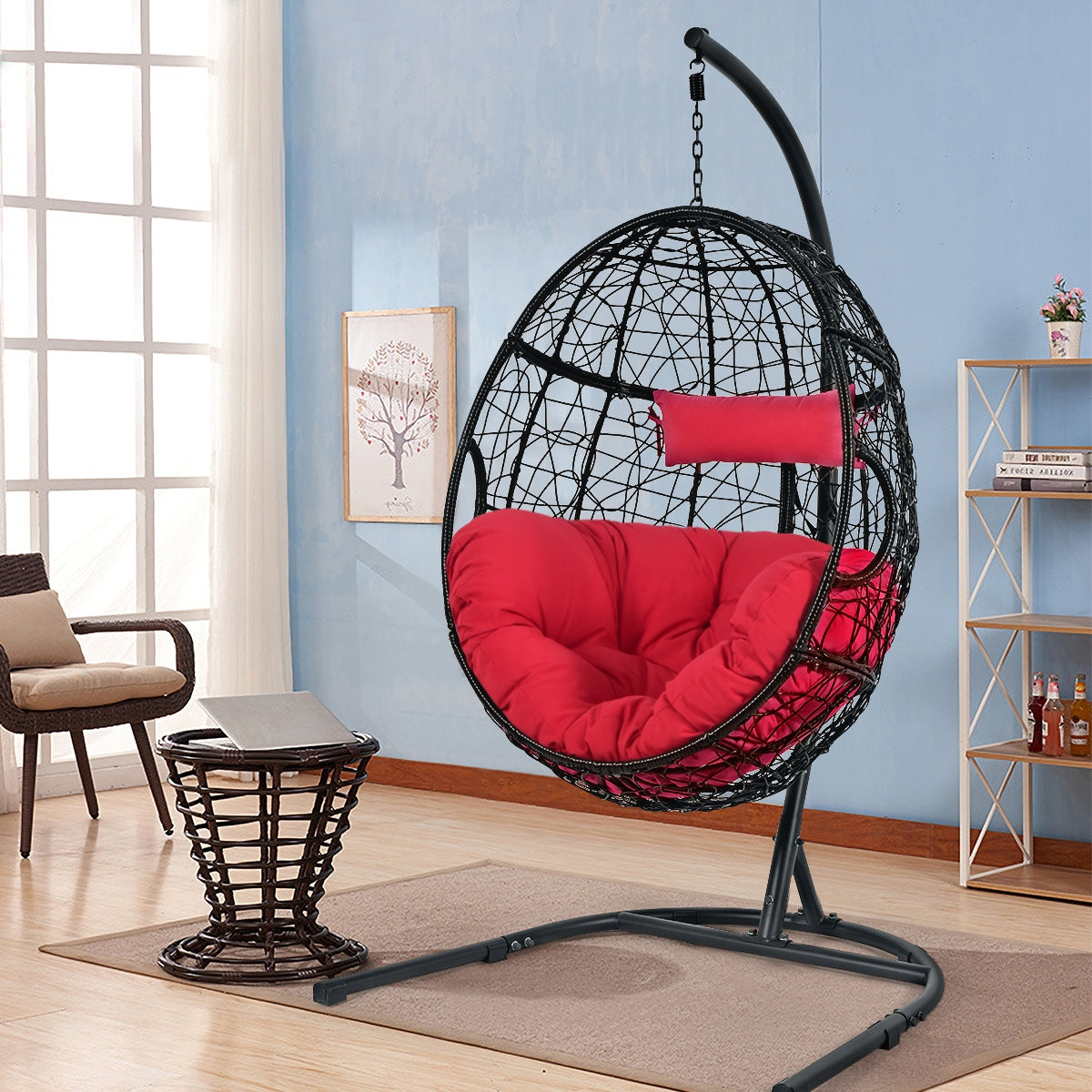 Hanging Cushioned Hammock Chair with Stand-RedÂ 