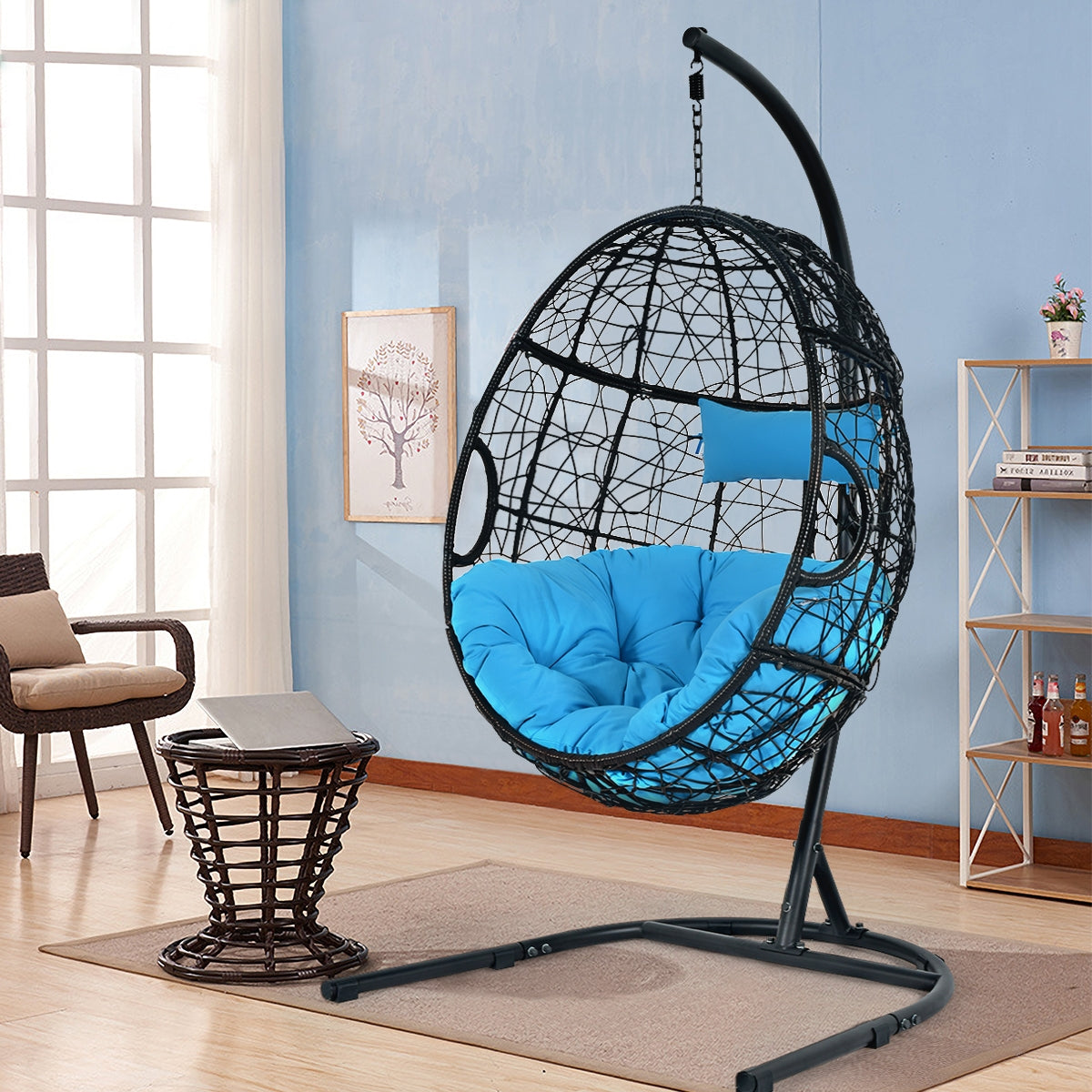 Hanging Cushioned Hammock Chair with Stand-BlueÂ 