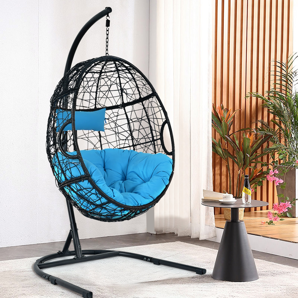 Hanging Cushioned Hammock Chair with Stand-Blue