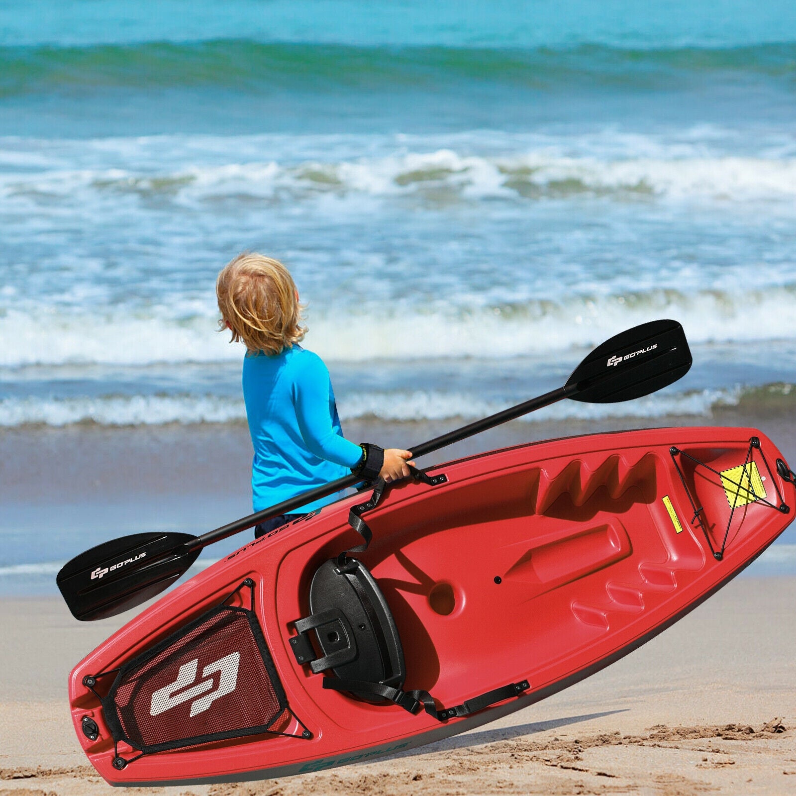 6 Feet Youth Kids Kayak with Bonus Paddle and Folding Backrest for Kid Over 5-Red