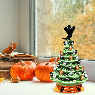 11.5 Inch Pre-Lit Ceramic Hand-Painted Tabletop Halloween TreeÂ 