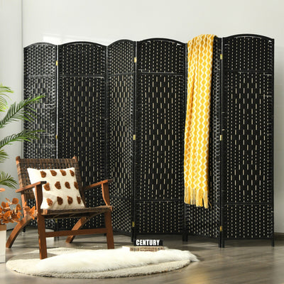6.5Ft 6-Panel Weave Folding Fiber Room Divider Screen-BlackÂ 