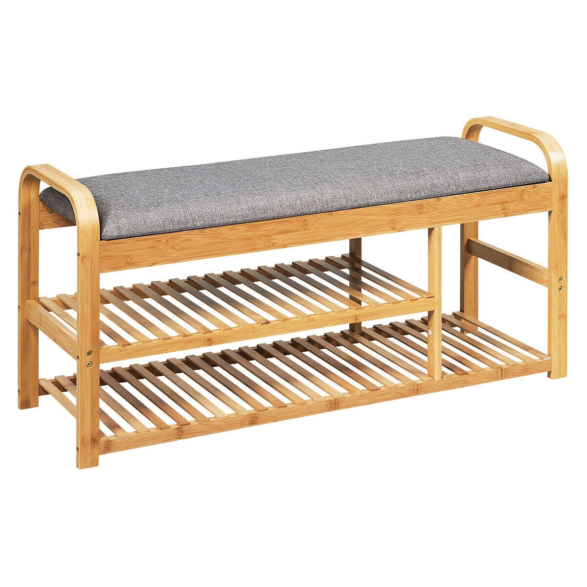 3-Tier Bamboo Shoe Rack Bench with Cushion-Natural