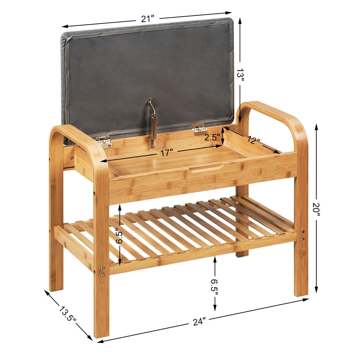 Shoe Rack Bench Bamboo with Storage Shelf -Natural