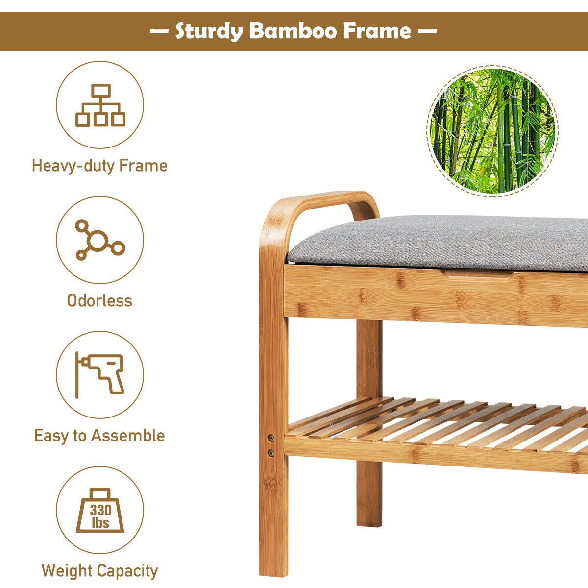 Shoe Rack Bench Bamboo with Storage Shelf -Natural