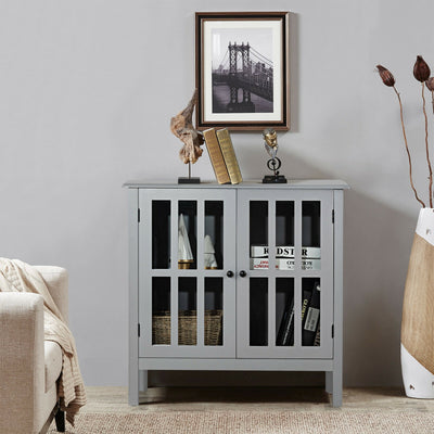 Glass Door Sideboard Console Storage Buffet Cabinet-GrayÂ 