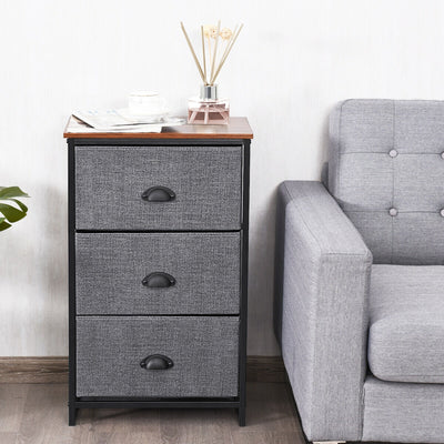 Nightstand Side Table Storage Tower Dresser Chest with 3 Drawers-BlackÂ 