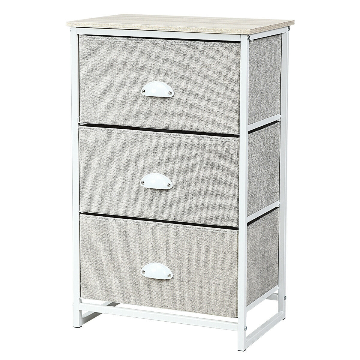 Nightstand Side Table Storage Tower Dresser Chest with 3 Drawers-Gray