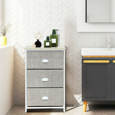 Nightstand Side Table Storage Tower Dresser Chest with 3 Drawers-GrayÂ 