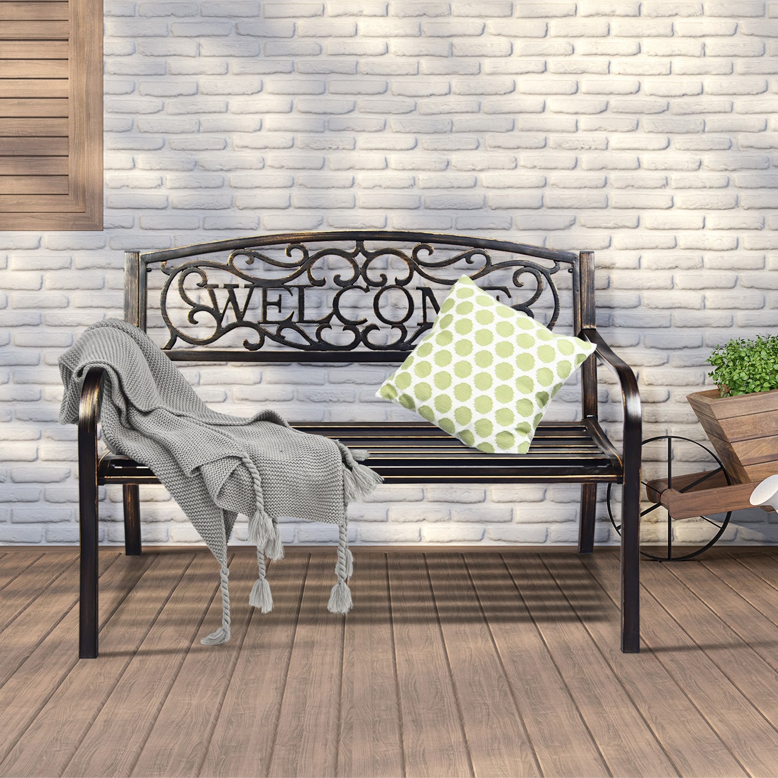 Outdoor Furniture Steel Frame Porch Garden Bench-bronzeÂ 