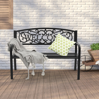 Outdoor Furniture Steel Frame Porch Garden Bench-BlackÂ 