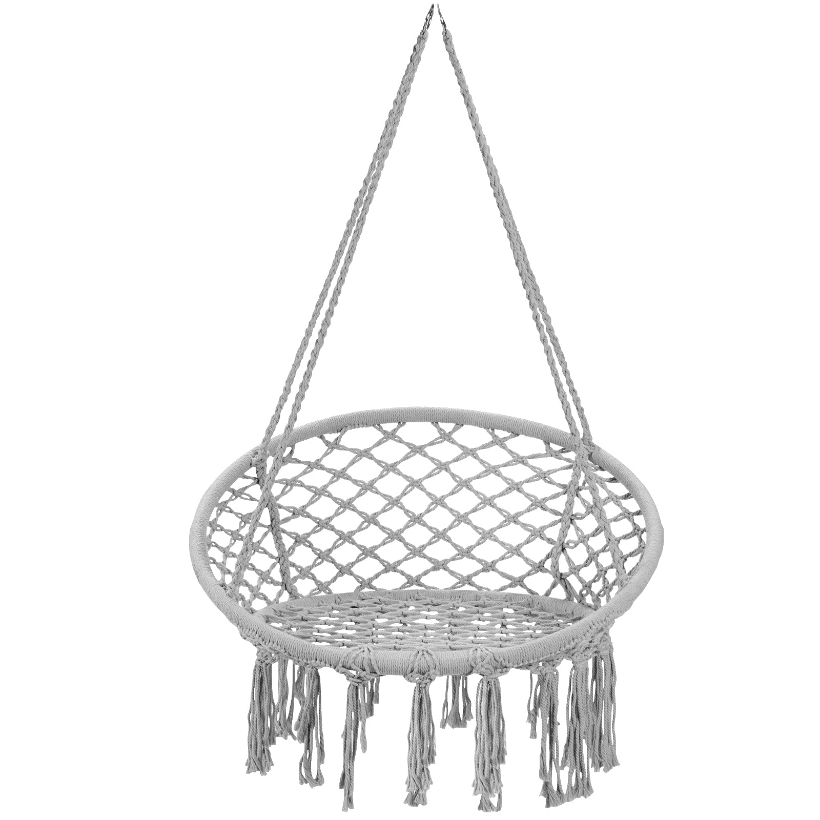 Hanging Macrame Hammock Chair with Handwoven Cotton Backrest-Gray