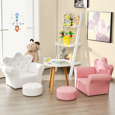Children Upholstered Princess Sofa with Ottoman and Diamond Decoration for Boys and Girls-WhiteÂ 