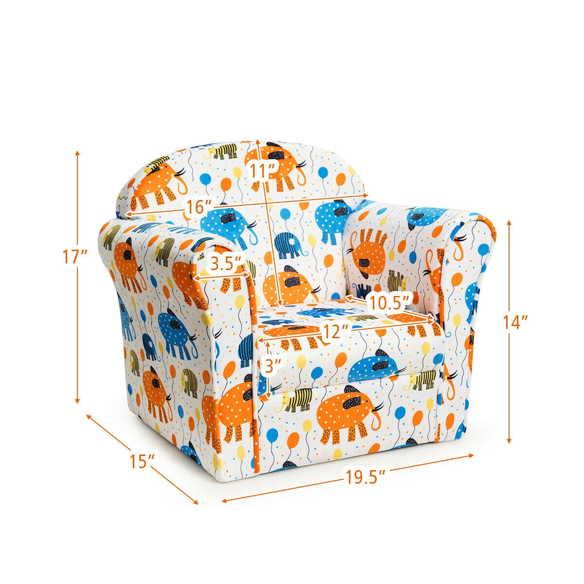 Kids Elephant Upholstered Sofa with Armrest