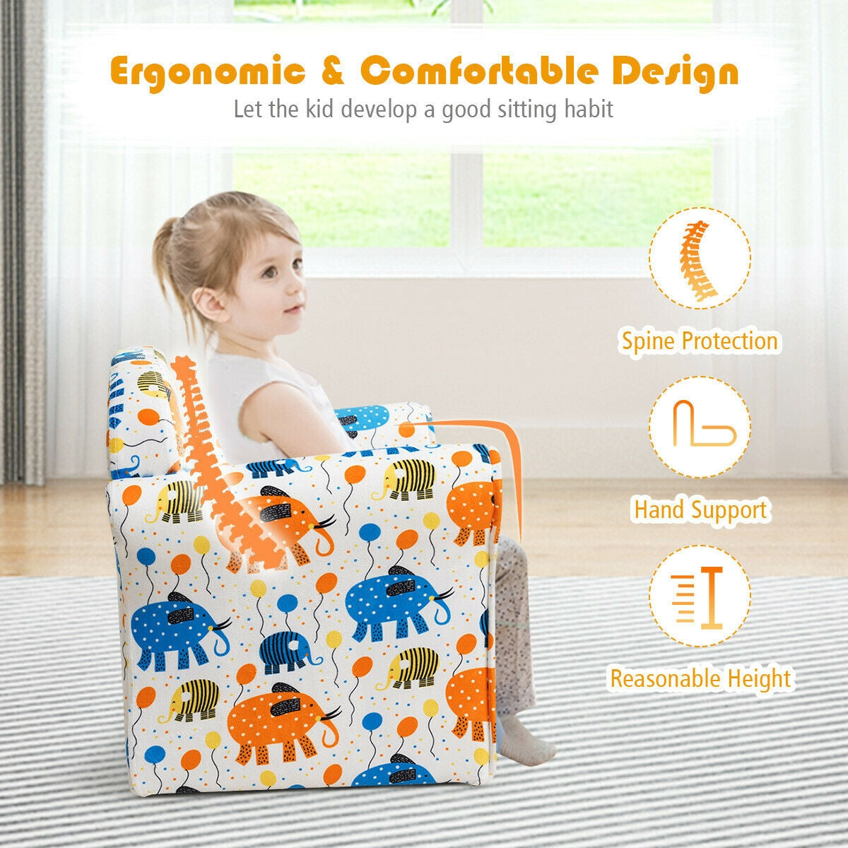 Kids Elephant Upholstered Sofa with Armrest