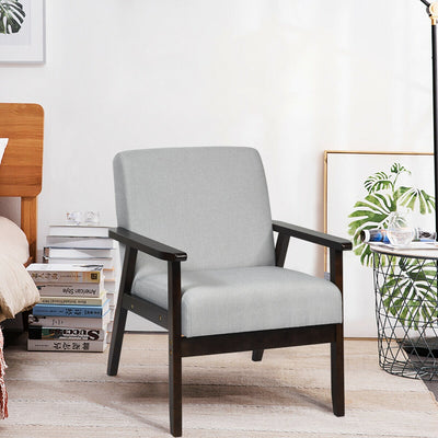 Solid Rubber Wood Fabric Accent Armchair-Light GrayÂ 