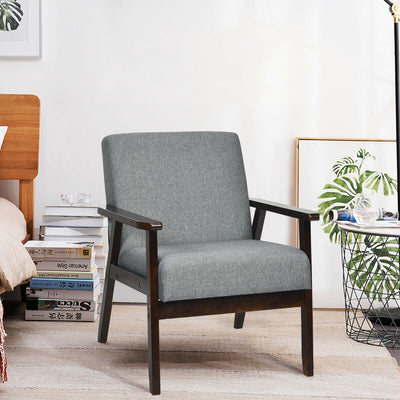 Solid Rubber Wood Fabric Accent Armchair-GrayÂ 