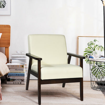 Solid Rubber Wood Fabric Accent Armchair-BeigeÂ 