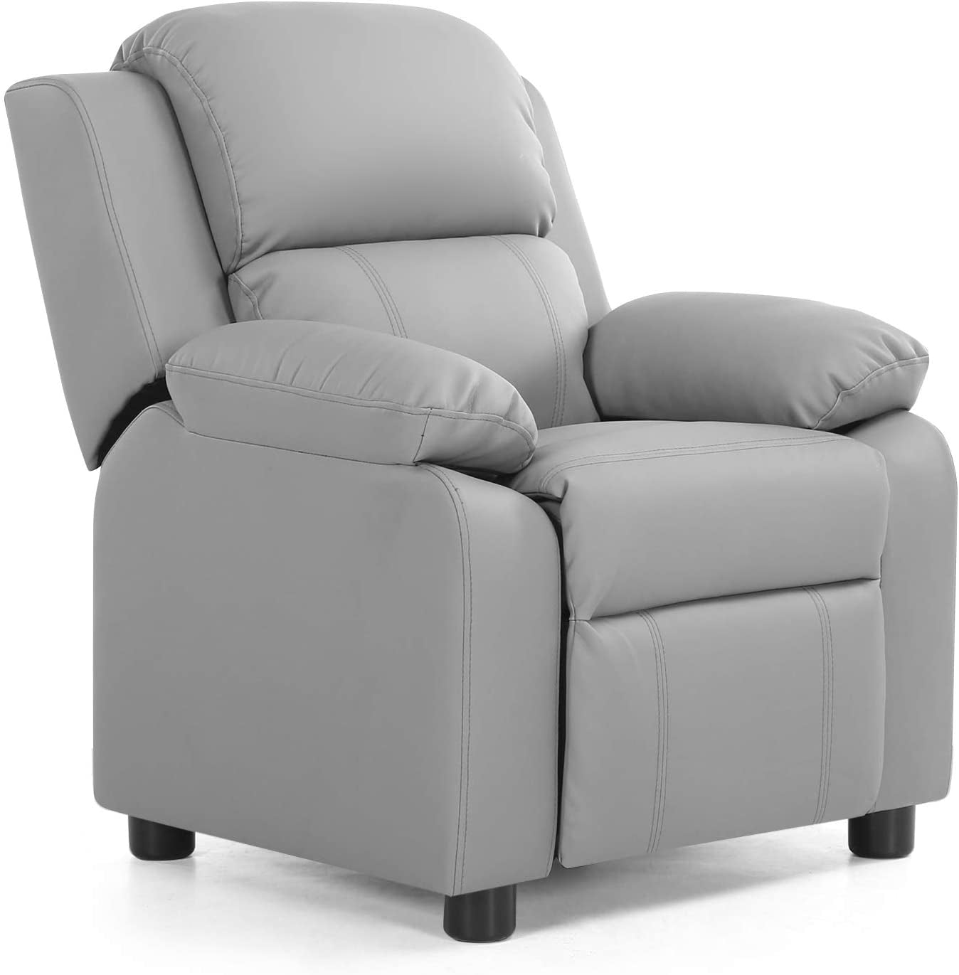 Kids Deluxe Headrest  Recliner Sofa Chair with Storage Arms-Gray