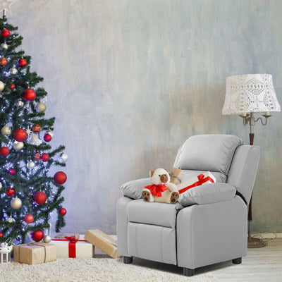 Kids Deluxe Headrest  Recliner Sofa Chair with Storage Arms-GrayÂ 