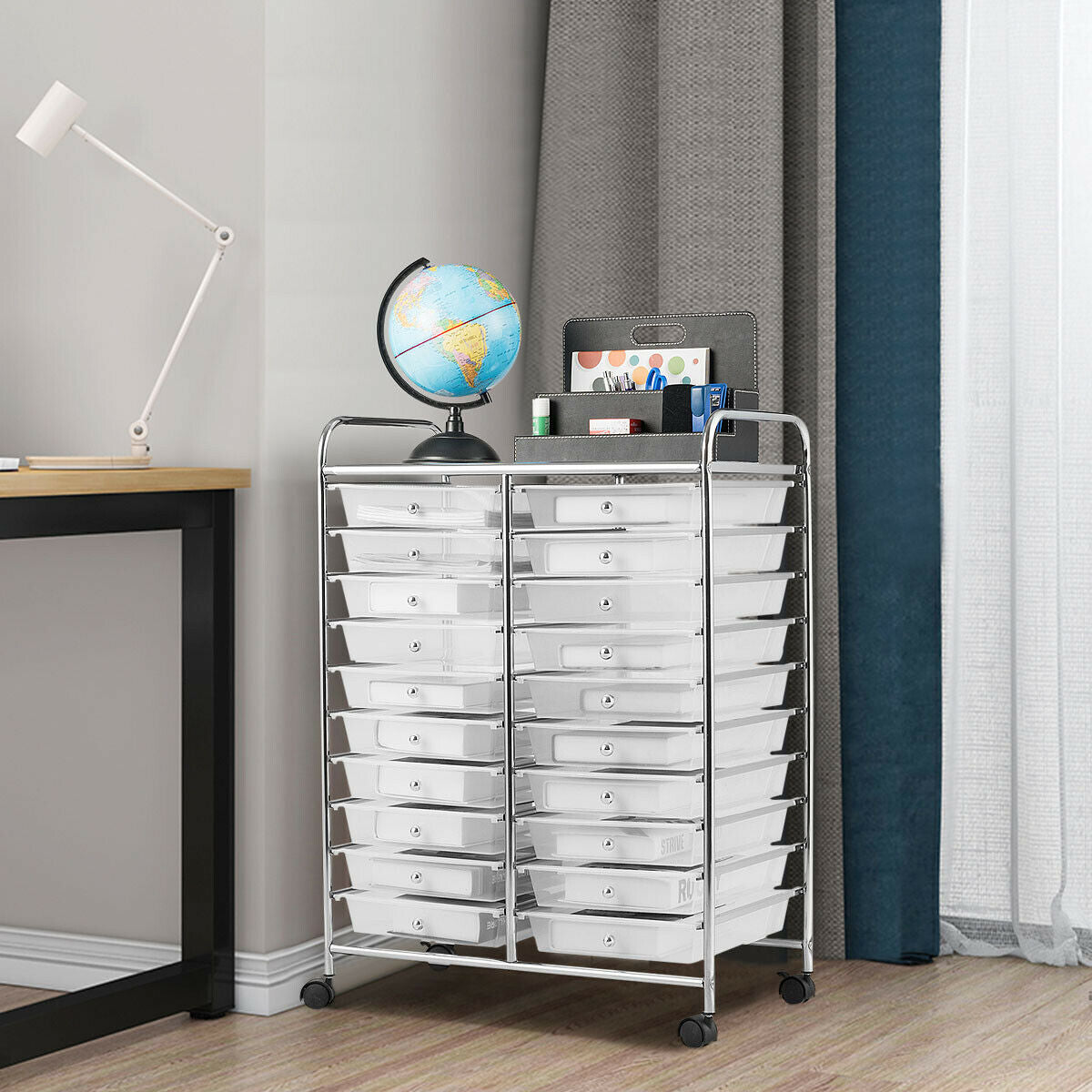 20 Drawers Storage Rolling Cart Studio Organizer-Clear