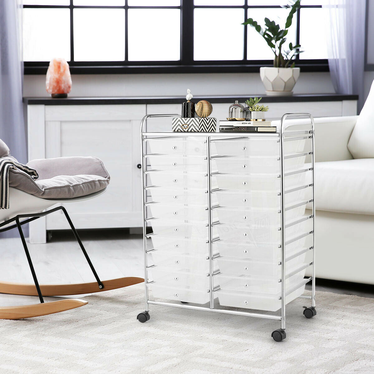 20 Drawers Storage Rolling Cart Studio Organizer-Clear