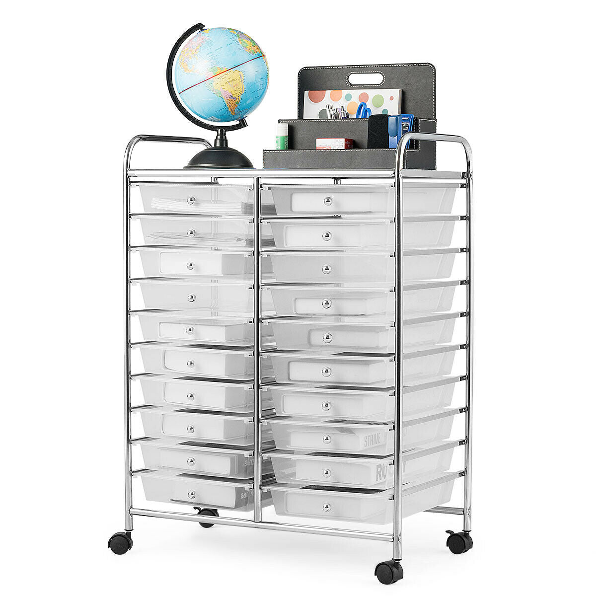 20 Drawers Storage Rolling Cart Studio Organizer-Clear