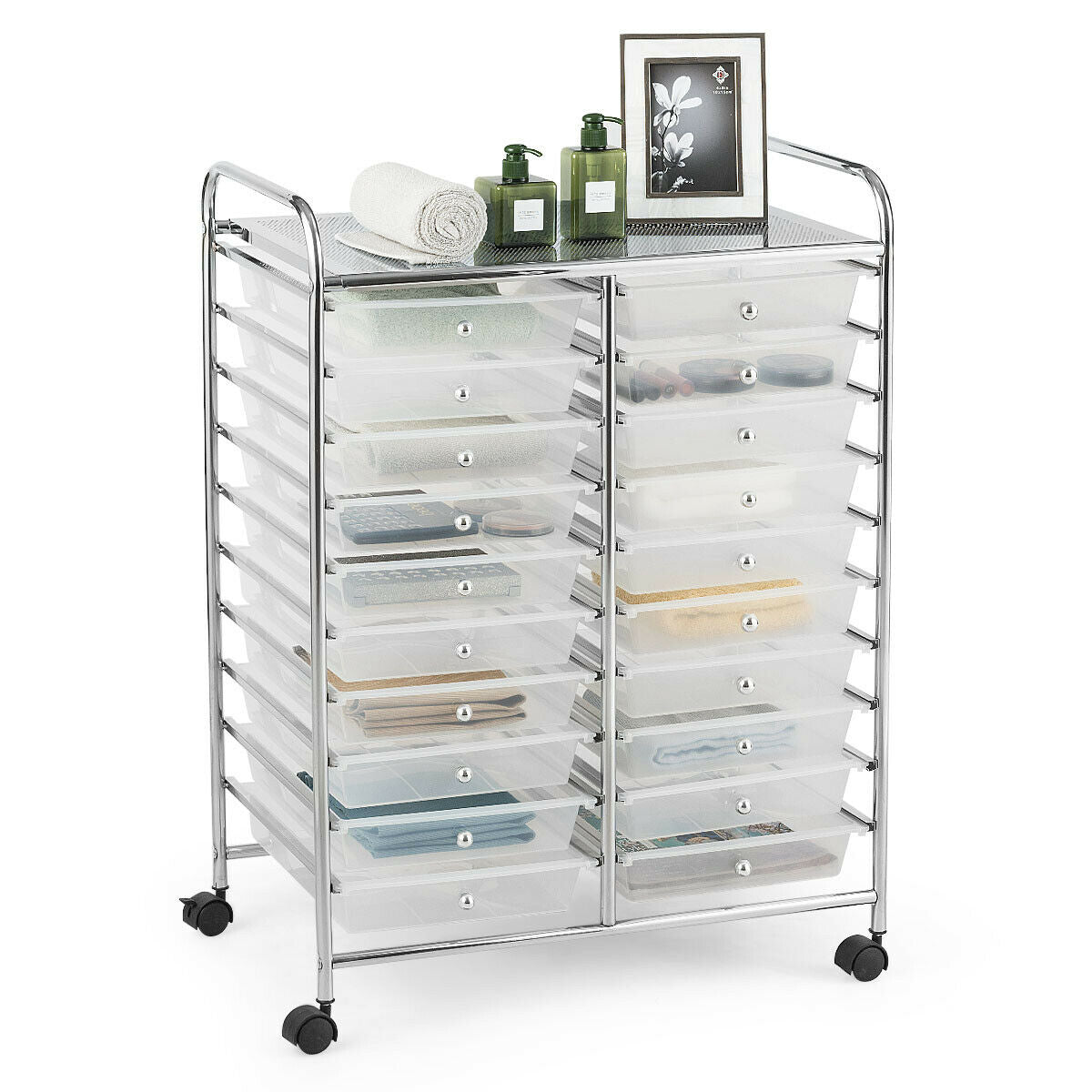 20 Drawers Storage Rolling Cart Studio Organizer-Clear