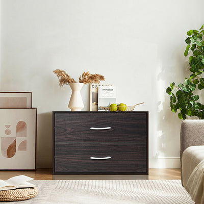 2-Drawer Stackable Horizontal Storage Cabinet Dresser Chest with Handles-Dark BrownÂ 