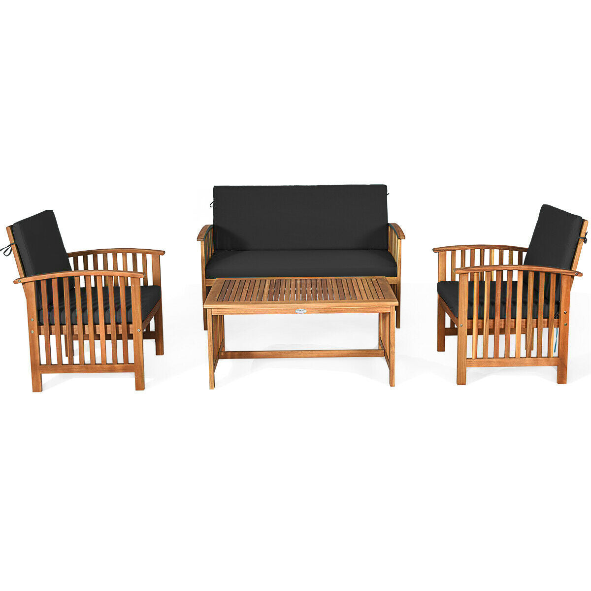 4PCS Patio Solid Wood Furniture Set-Black