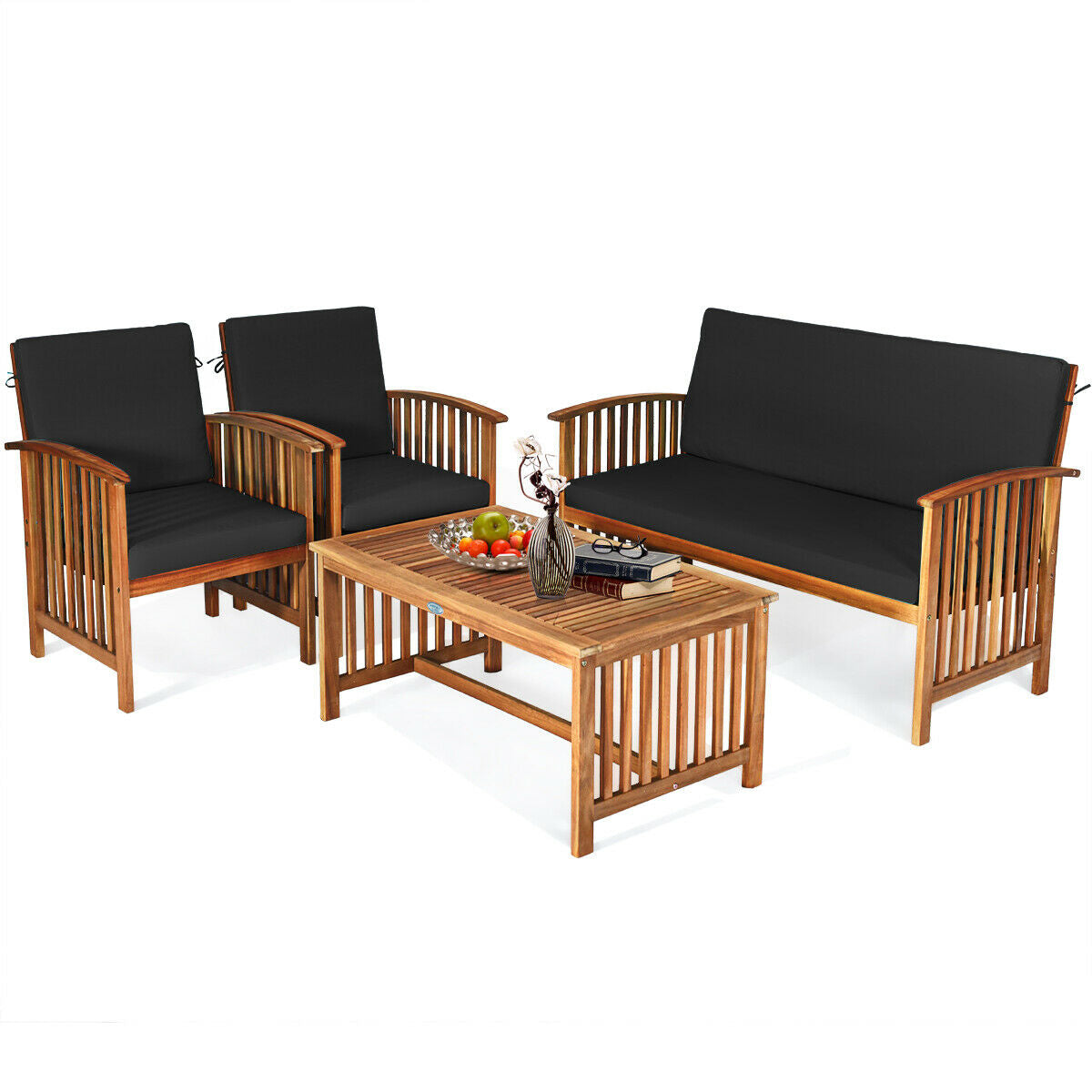 4PCS Patio Solid Wood Furniture Set-Black