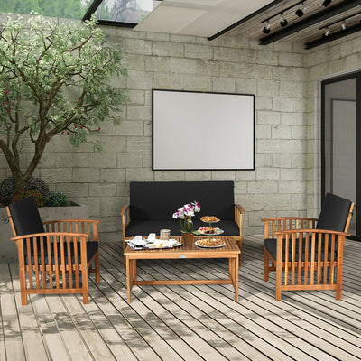 4PCS Patio Solid Wood Furniture Set-BlackÂ 