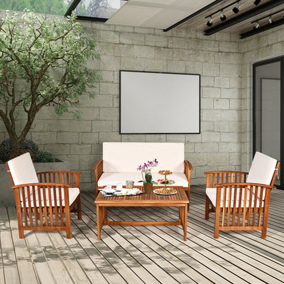 4PCS Patio Solid Wood Furniture Set-BeigeÂ 