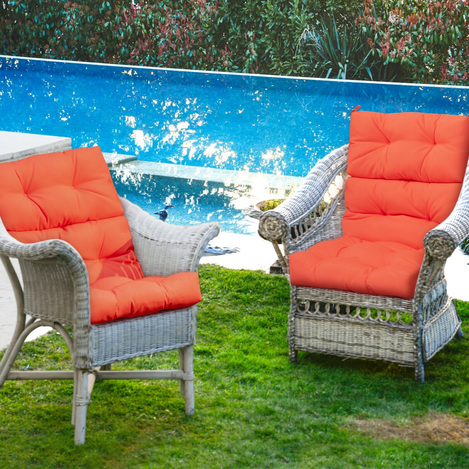 22 x 44 Inch Tufted Outdoor Patio Chair Seating Pad-Orange